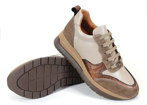 Дамски сникърси Cuoio Brillante от естествена кожа и велур с бакърен акцент