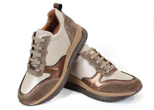 Дамски сникърси Cuoio Brillante от естествена кожа и велур с бакърен акцент