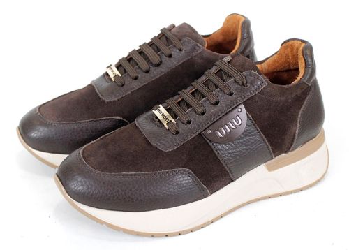 Дамски сникърси Bruna Forte от кафява флотер кожа и велур – модерни за сезона