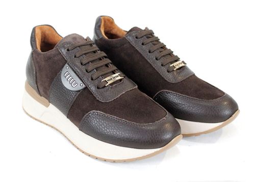 Дамски сникърси Bruna Forte от кафява флотер кожа и велур – модерни за сезона