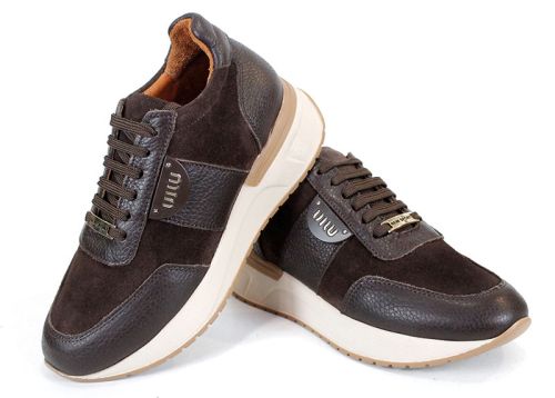 Дамски сникърси Bruna Forte от кафява флотер кожа и велур – модерни за сезона