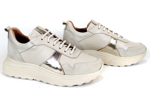 Дамски сникърси Aurea Luce от естествена кожа и велур с бежов цвят и златист детайл