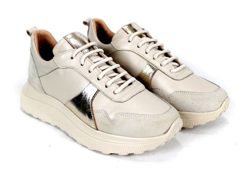Дамски сникърси Aurea Luce от естествена кожа и велур с бежов цвят и златист детайл