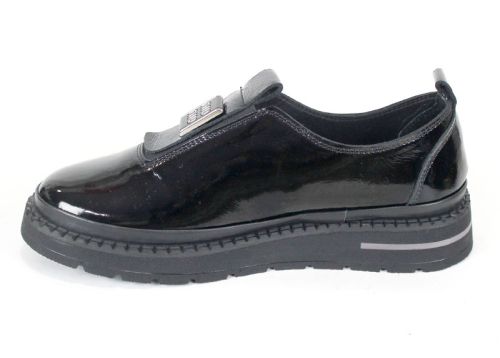 дамски ежедневни обувки от естествен лак в черно с ластик – Eleganza Notte