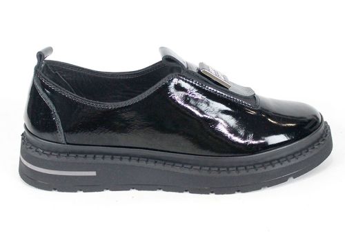 дамски ежедневни обувки от естествен лак в черно с ластик – Eleganza Notte