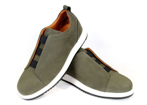 модни мъжки обувки от естествен набук каки без връзки с ластици и спортно ходило