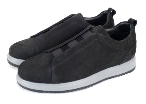 мъжки обувки от естествен набук черни без връзки с ластици и спортно ходило