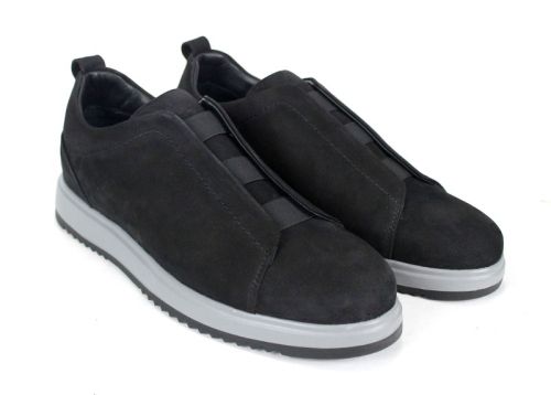 мъжки обувки от естествен набук черни без връзки с ластици и спортно ходило