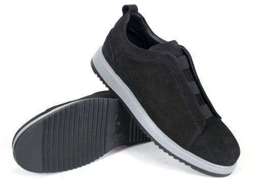 мъжки обувки от естествен набук черни без връзки с ластици и спортно ходило