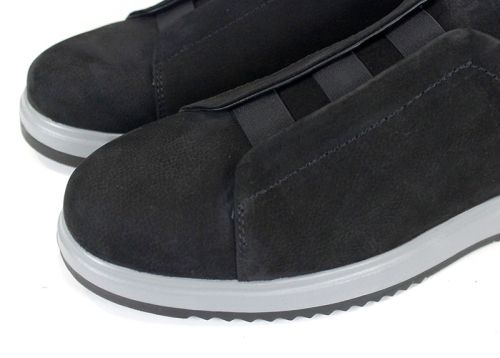 мъжки обувки от естествен набук черни без връзки с ластици и спортно ходило