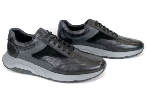 мъжки спортни обувки Élan Gris от естествена кожа и велур в черно и сиво със сиво леко гъвкаво ходило