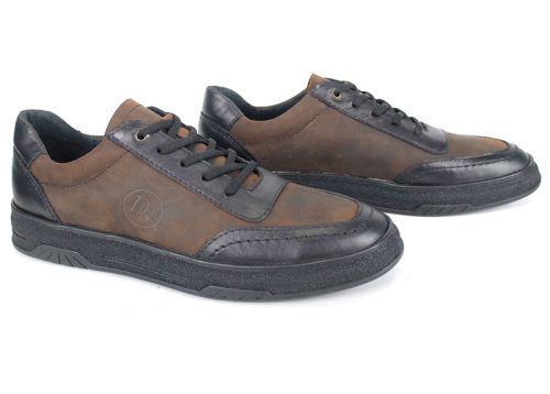 мъжки ежедневни обувки Noir Rustique от естествена кожа в черно и кафяво