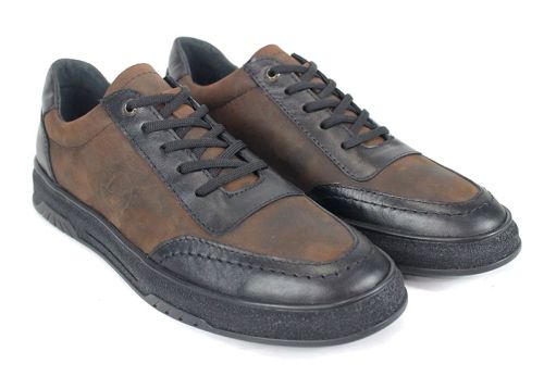 мъжки ежедневни обувки Noir Rustique от естествена кожа в черно и кафяво