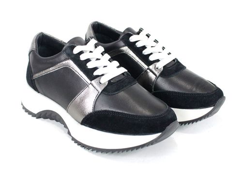 дамски сникърси естествена кожа черно платина