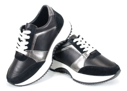 дамски сникърси естествена кожа черно платина