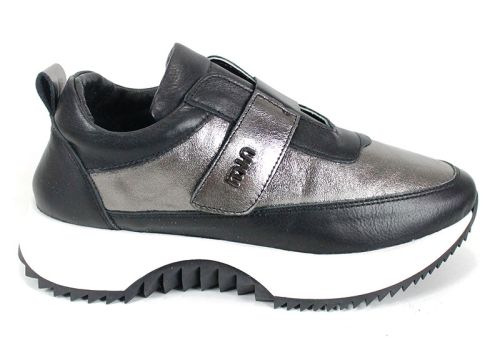 Дамски сникърси Nova Stella от естествена кожа – черно и платина