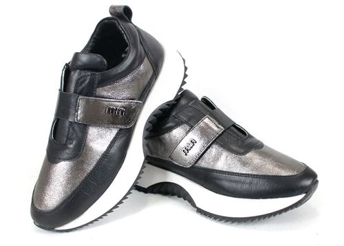 Дамски сникърси Nova Stella от естествена кожа – черно и платина