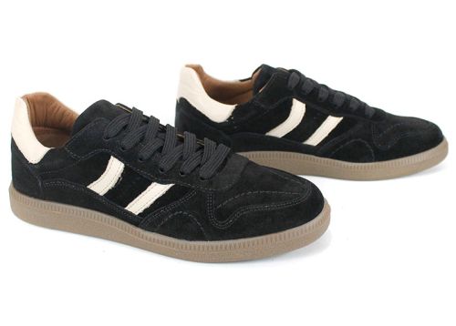 дамски ретро сникърси Auria Tempo от естествен велур черно с бежови елементи