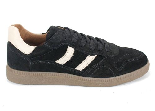 дамски ретро сникърси Auria Tempo от естествен велур черно с бежови елементи