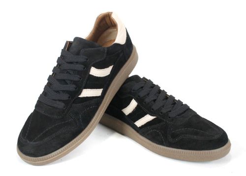 дамски ретро сникърси Auria Tempo от естествен велур черно с бежови елементи