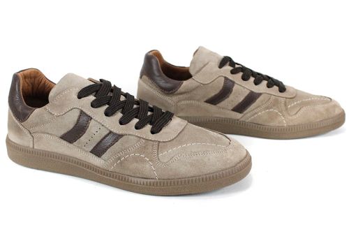 дамски ретро сникърси Auria Tempo от естествен велур визон с кафяви елементи