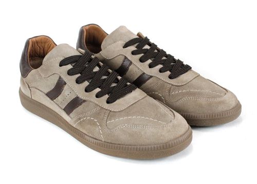 дамски ретро сникърси Auria Tempo от естествен велур визон с кафяви елементи