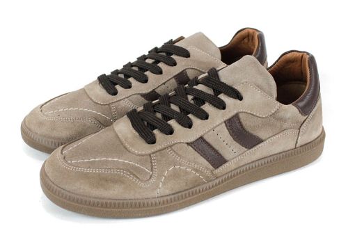 дамски ретро сникърси Auria Tempo от естествен велур визон с кафяви елементи