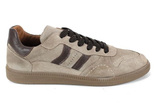 дамски ретро сникърси Auria Tempo от естествен велур визон с кафяви елементи