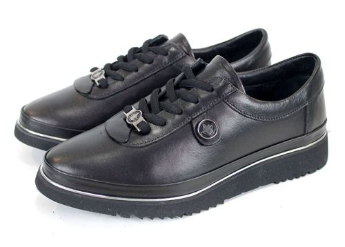 дамски обувки Linea Nova изцяло черни от естествена кожа