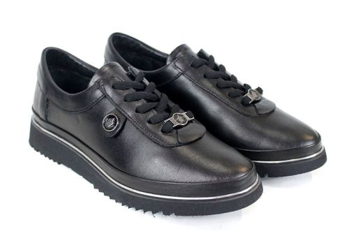 дамски обувки Linea Nova изцяло черни от естествена кожа