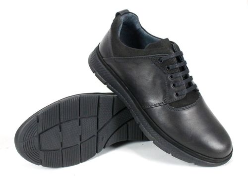 Мъжки обувки Strado, черни ежедневни обувки от естествена кожа със спортно ходило