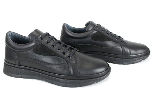 мъжки обувки Stravio, черни ежедневни обувки от естествена кожа със спортно ходило