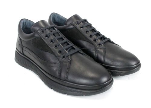 мъжки обувки Stravio, черни ежедневни обувки от естествена кожа със спортно ходило