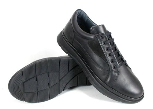 мъжки обувки Stravio, черни ежедневни обувки от естествена кожа със спортно ходило