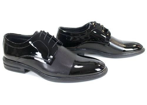 Мъжки есенно-зимни обувки Алек от естествен лак, черни с лазер