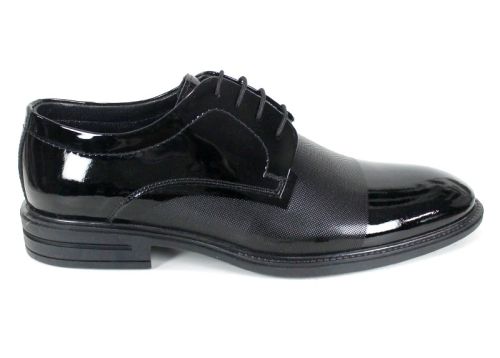 Мъжки есенно-зимни обувки Алек от естествен лак, черни с лазер