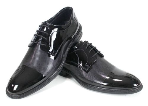 Мъжки есенно-зимни обувки Алек от естествен лак, черни с лазер