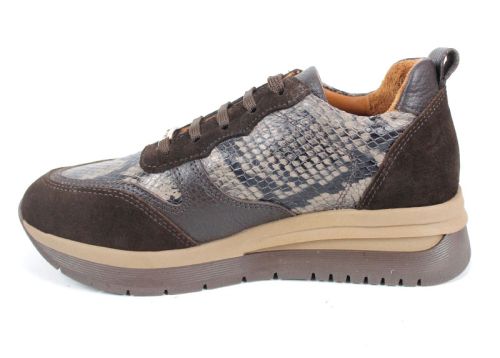 Дамски сникърси Елеа от кафяв велур, кожа флотер и змийски принт