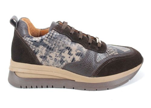 Дамски сникърси Елеа от кафяв велур, кожа флотер и змийски принт