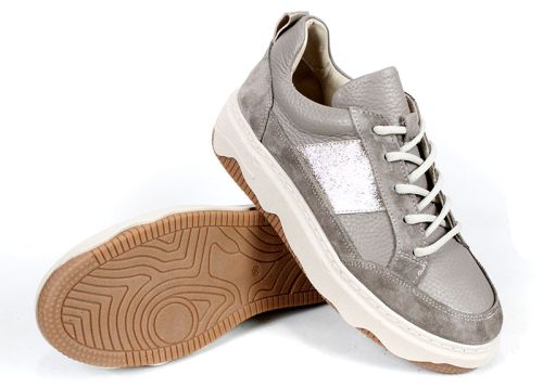 Дамски сникърси Авилета от визон кожа и велур със златен акцент и бяла подметка