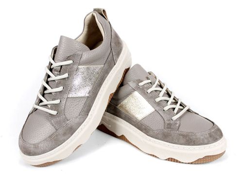 Дамски сникърси Авилета от визон кожа и велур със златен акцент и бяла подметка