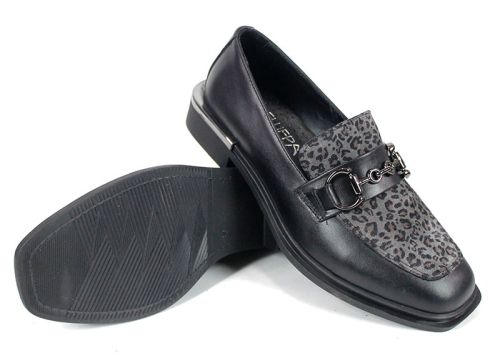 Дамски обувки Felina от черна кожа и кожа с леопардов принт, премиум модел