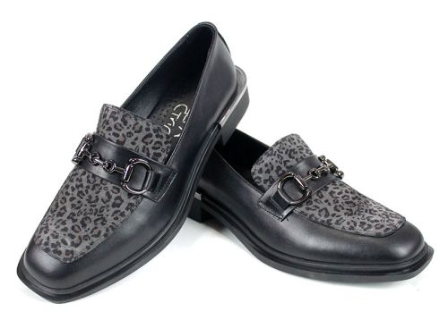 Дамски обувки Felina от черна кожа и кожа с леопардов принт, премиум модел