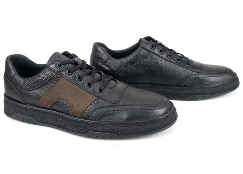 мъжки ежедневни обувки от естествена кожа с кафяв детайл