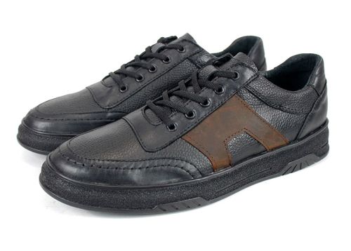 мъжки ежедневни обувки от естествена кожа с кафяв детайл