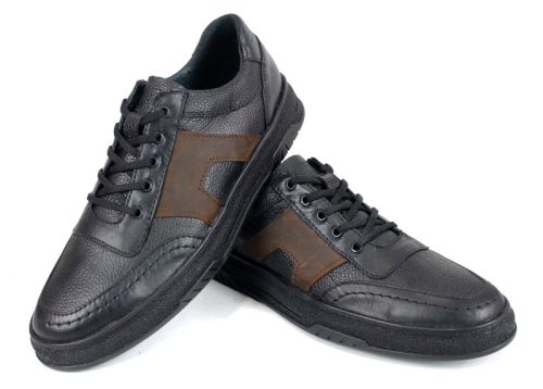 мъжки обувки Linea Forte черни с кафяв детайл – горен изглед