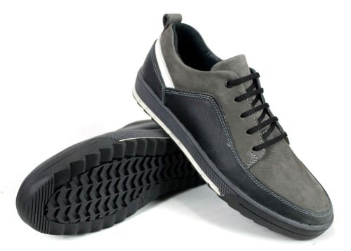 мъжки ежедневни обувки от естествен набук и кожа в сив цвят