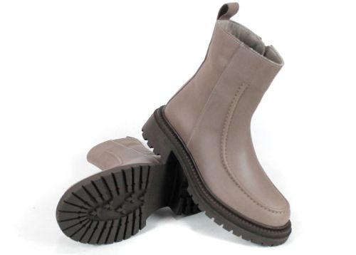 Дамски боти от естествена кожа в цвят визон Luce Velluto с плюшен хастар, стабилно ходило с грайфер и модерен дизайн тип мокасин