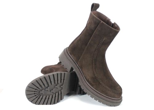 Дамски боти Luce Velluto от естествен велур в тъмнокафяв цвят с плюшен хастар и стабилно ходило с грайфер – стил и комфорт за зимата.