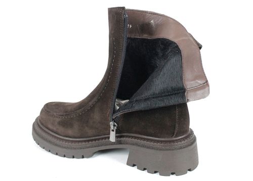 Дамски боти Luce Velluto от естествен велур в тъмнокафяв цвят с плюшен хастар и стабилно ходило с грайфер – стил и комфорт за зимата.